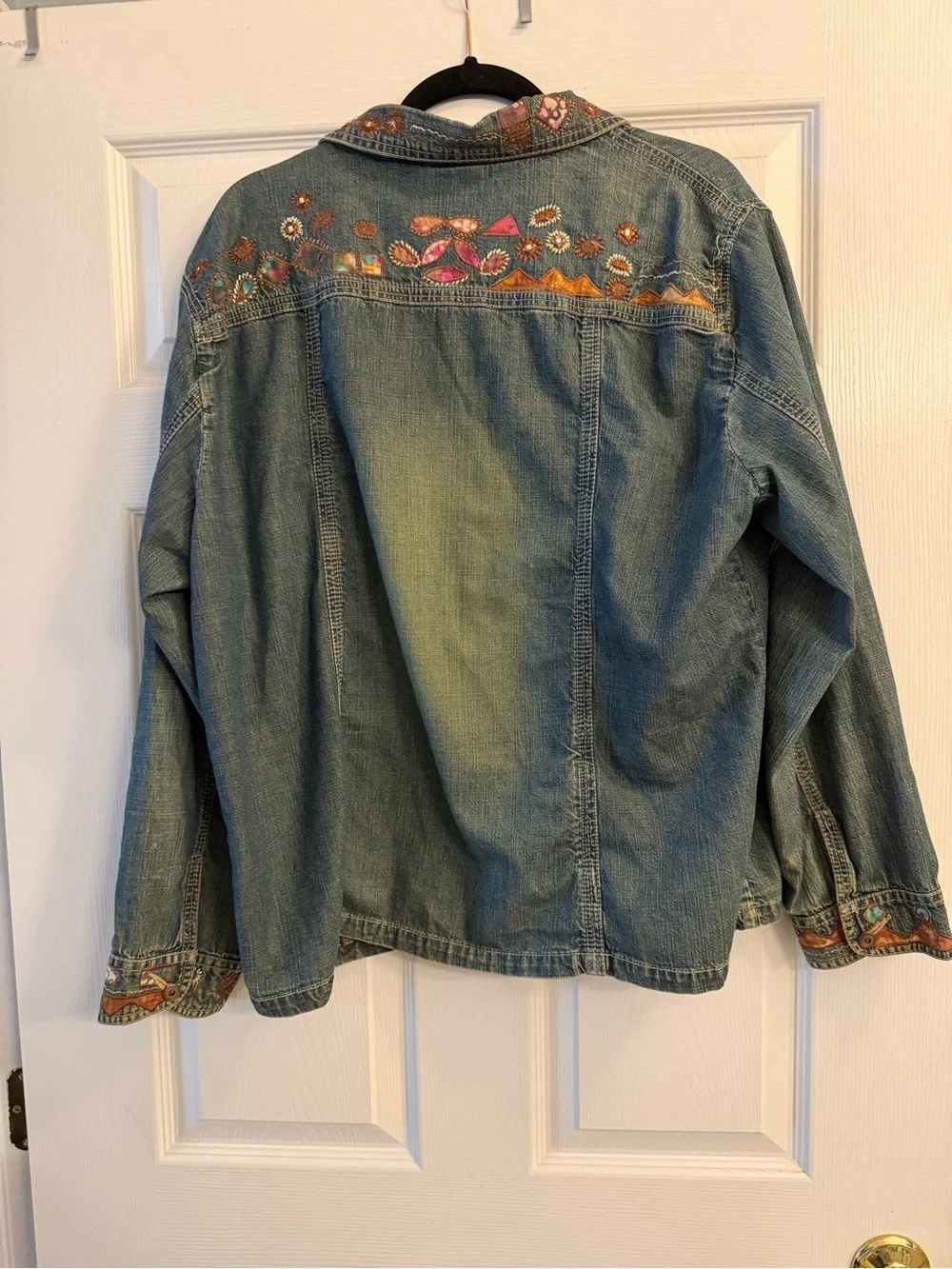 Vintage Chico's Embroidered Southwestern Denim Jacket Zip